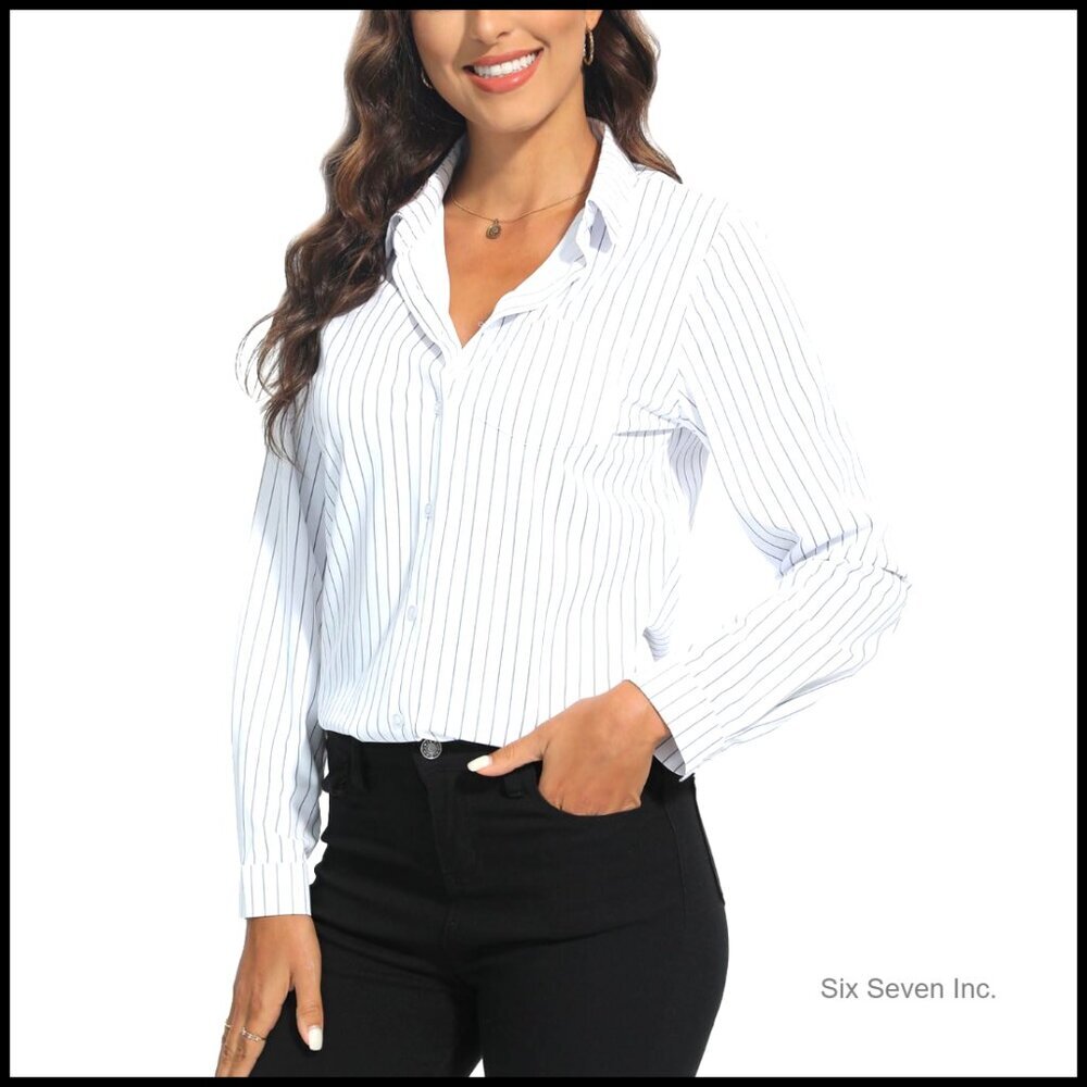 Soft Wrinkle-Free Button Down Stretch Shirt, Breathable Moisture-Wicking Work